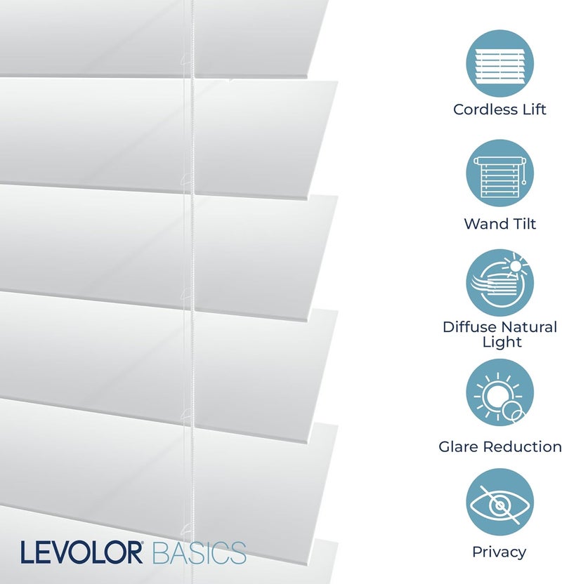 LEVOLOR Basics Cordless Light Filtering Faux Wood Blinds, Easy to Install 2” Blinds for Windows, Timeless Look, Fits up to 23” Width and 64” Length, Home Solution for Any Space or Room - Image 5